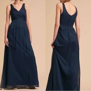 Anthropologie BHLDN Brigitte Chiffon Maxi Dress Gown Navy Blue